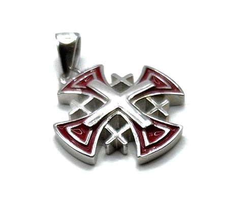 Sterling Silver Enamel Solid Jerusalem Cross Pendant
